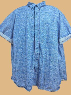 Johnston & Murphy Blue Wave Print Short-Sleeve Shirt XXL